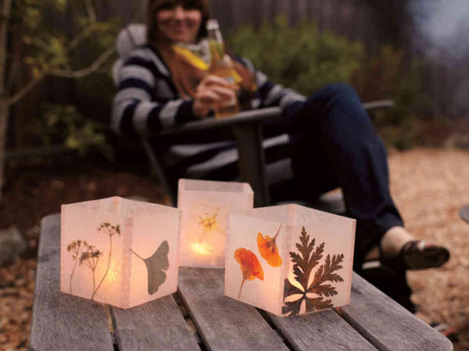 Weekend Handmade includes instructions for candle holders decorated with pressed flowers.