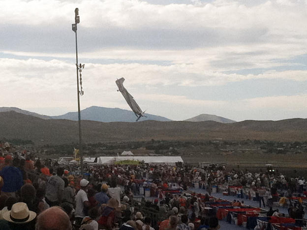 A vintage World War II-era fighter plane approaches the ground right before crashing during an air show in Reno, Nev., on Friday.