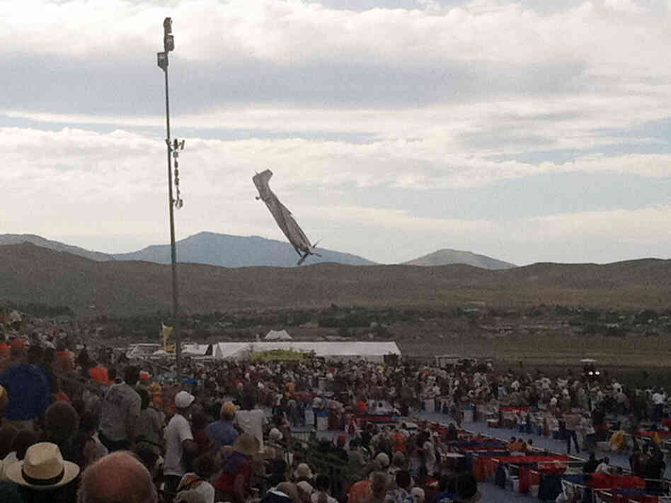 A vintage World War II-era fighter plane approaches the ground right before crashing during an air show in Reno, Nev., on Friday.