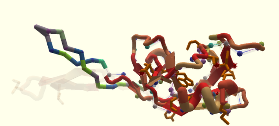 A screenshot from the Foldit puzzle for an enzyme found in HIV-like viruses.
