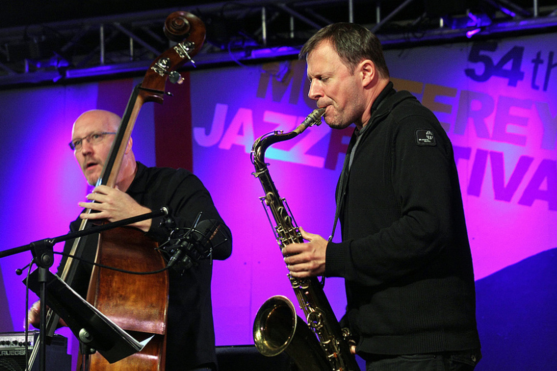 Chris Potter (right) performs with the Scott Colley Trio at the 2011 Monterey Jazz Festival.