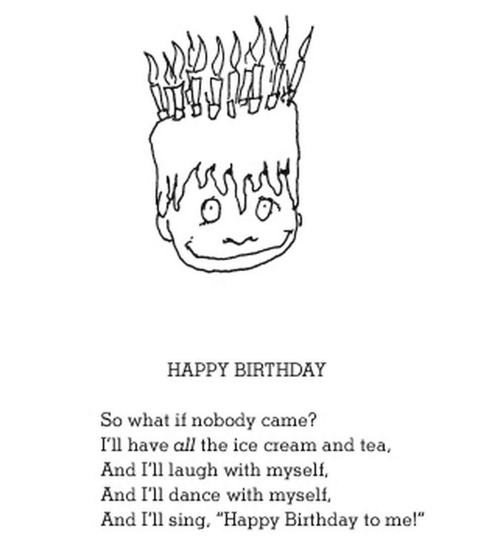 Who says a party needs guests? The birthday boy in Shel Silverstein's poem resolves to laugh and dance by himself — and have "all the ice cream at tea." Who says a party needs guests? The birthday boy in Shel Silverstein's poem resolves to laugh and dance by himself — and have "all the ice cream at tea."