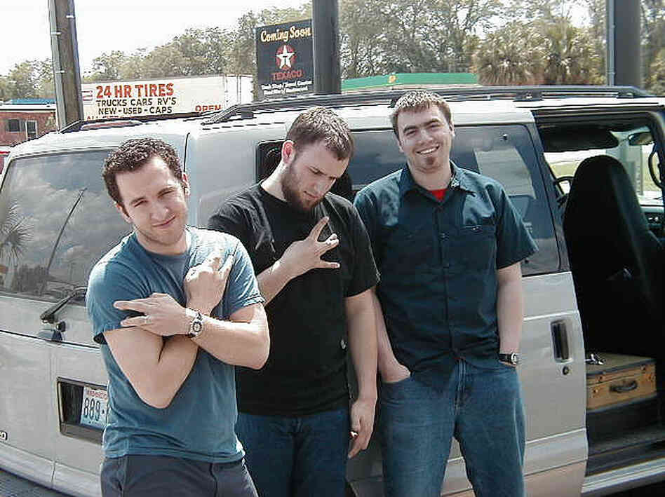 Simpler times, questionable facial hair: Trey Many, David Bazan (center) and T.W. Walsh on tour as Pedro the Lion in 2000.