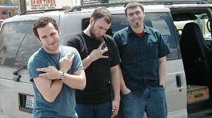 Simpler times, questionable facial hair: Trey Many, David Bazan (center) and T.W. Walsh on tour as Pedro the Lion in 2000.