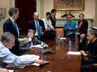 President Obama meets with advisers at an economic meeting in the Roosevelt Room of the White House, March 15, 2009. Participants include National Economic Council Director Larry Summers, Treasury Secretary Timothy Geithner, Council of Economic Advisers Chairwoman Christina Romer, senior adviser David Axelrod, Chief of Staff Rahm Emanuel and adviser Gene Sperling. President Obama meets with advisers at an economic meeting in the Roosevelt Room of the White House, March 15, 2009. Participants include National Economic Council Director Larry Summers, Treasury Secretary Timothy Geithner, Council of Economic Advisers Chairwoman Christina Romer, senior adviser David Axelrod, Chief of Staff Rahm Emanuel and adviser Gene Sperling.