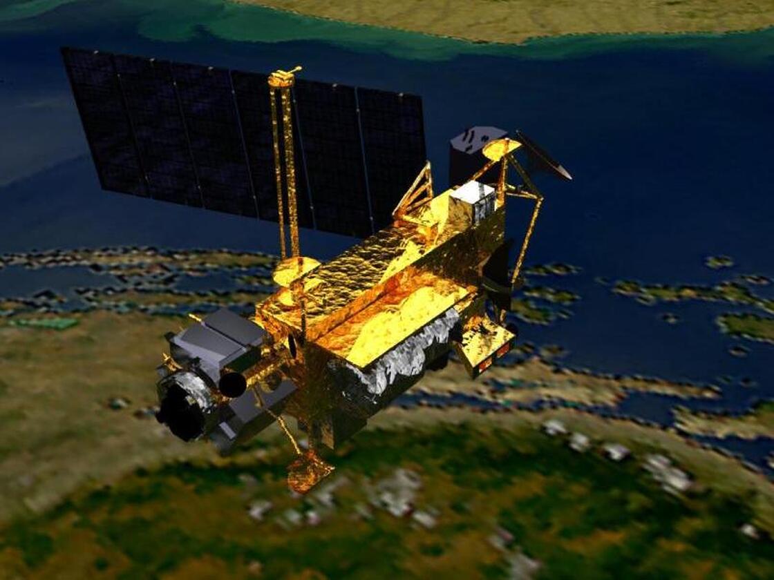 This artist's conceptual image shows the Upper Atmosphere Research Satellite,  or UARS. After two decades in orbit, the satellite will make an uncontrolled re-entry into the Earth's atmosphere.
