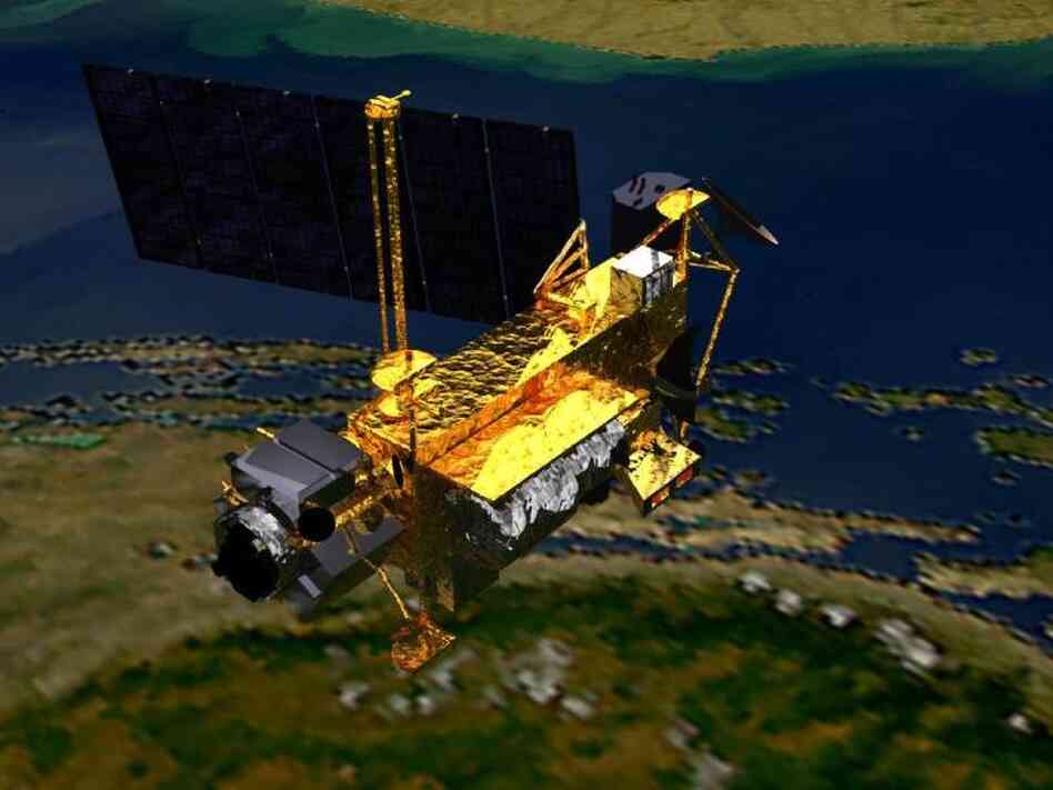 This artist's conceptual image shows the Upper Atmosphere Research Satellite,  or UARS. After two decades in orbit, the satellite will make an uncontrolled re-entry into the Earth's atmosphere.