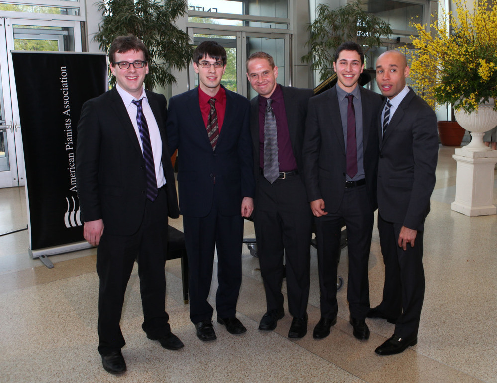 The finalists for the 2011 Cole Porter Fellowship. L-R: Zach Lapidus, Glenn Zaleski, Jeremy Siskind, Emmet Cohen, Aaron Diehl.