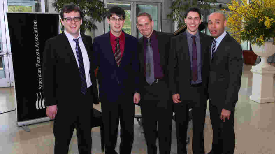 The finalists for the 2011 Cole Porter Fellowship. L-R: Zach Lapidus, Glenn Zaleski, Jeremy Siskind, Emmet Cohen, Aaron Diehl.