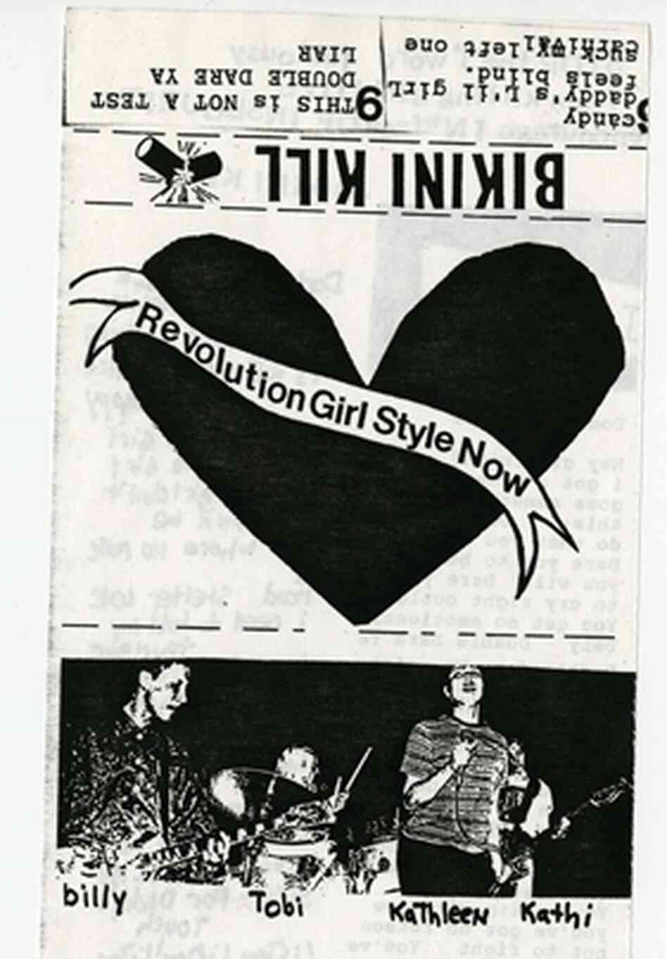 The cassette cover of Bikini Kill's Revolution Girl Style Now. [NOTE: Enlargement contains lyrics that include profanity.]
