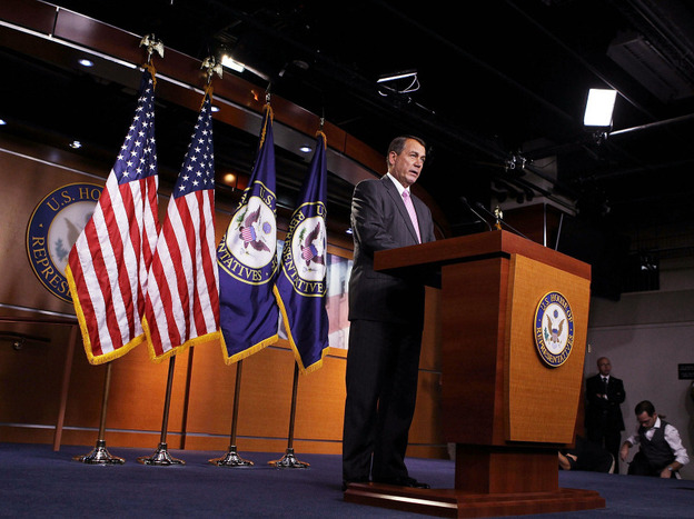 House Speaker John Boehner speaks to journalists, Sept. 22, 2011.