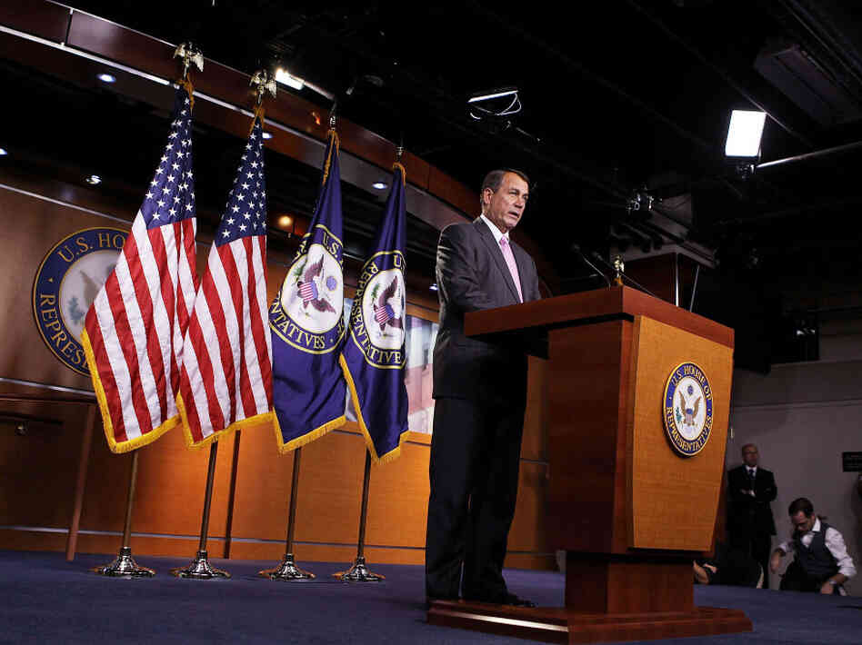 House Speaker John Boehner speaks to journalists, Sept. 22, 2011.