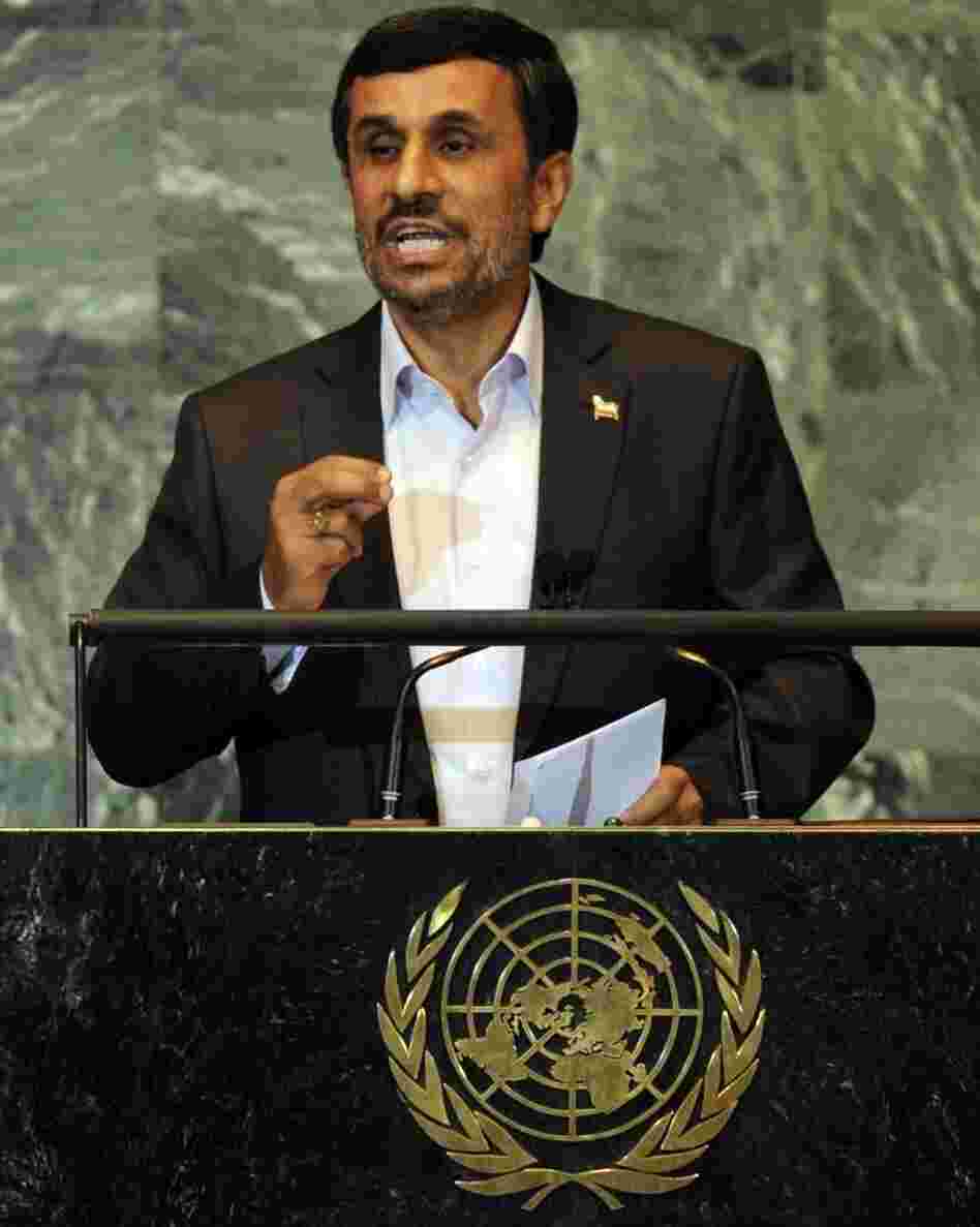 Iranian President Mahmoud Ahmadinejad at the U.N. today.