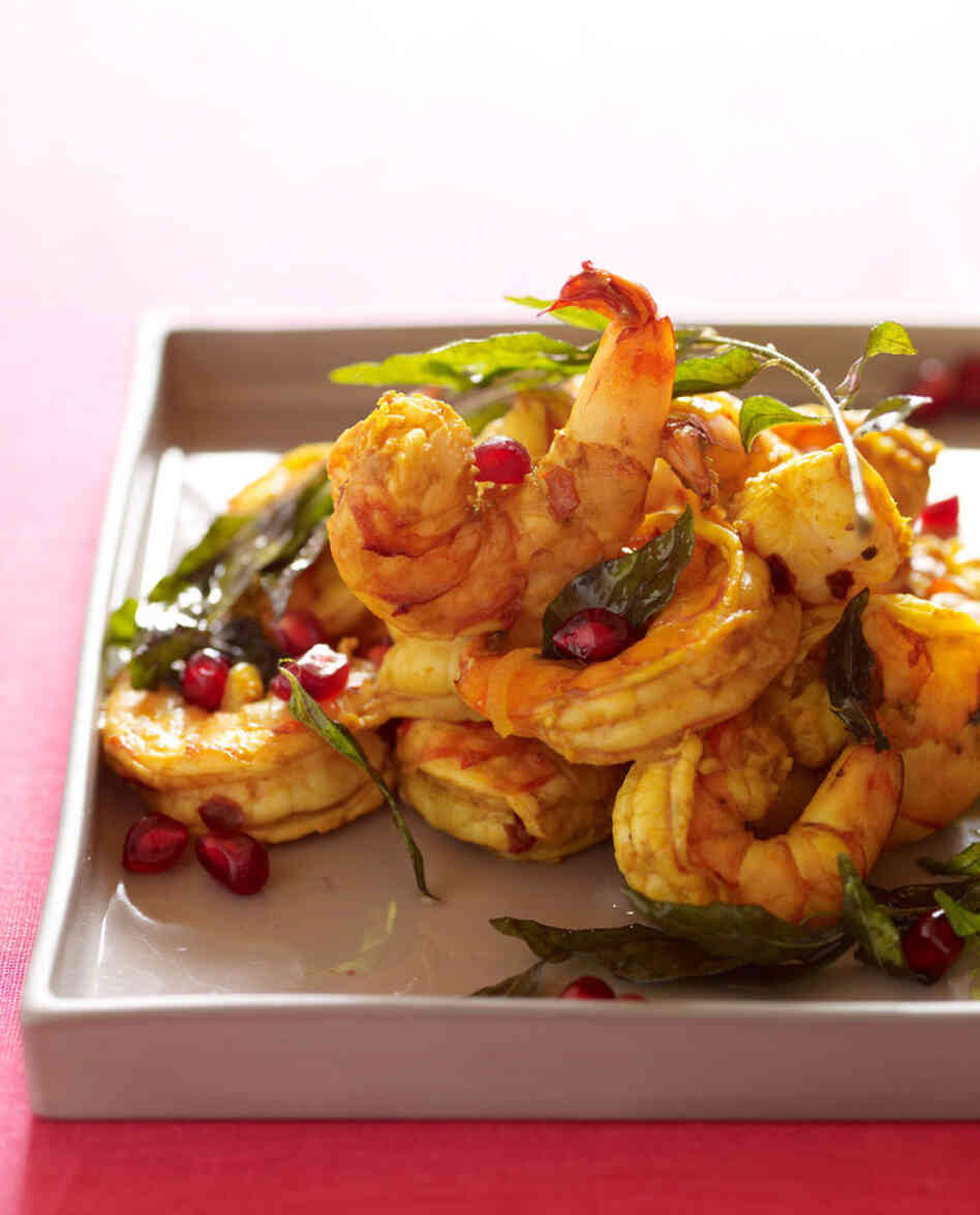 Pomegranate Shrimp With Curry Leaves