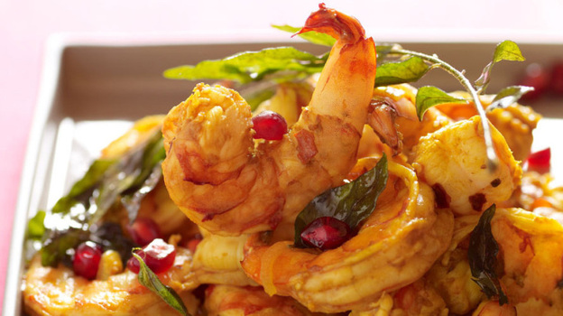 Pomegranate Shrimp With Curry Leaves