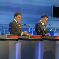 Republican presidential candidates at Fox News/Google debate in Orlando, Fla., Sept. 22, 2011.