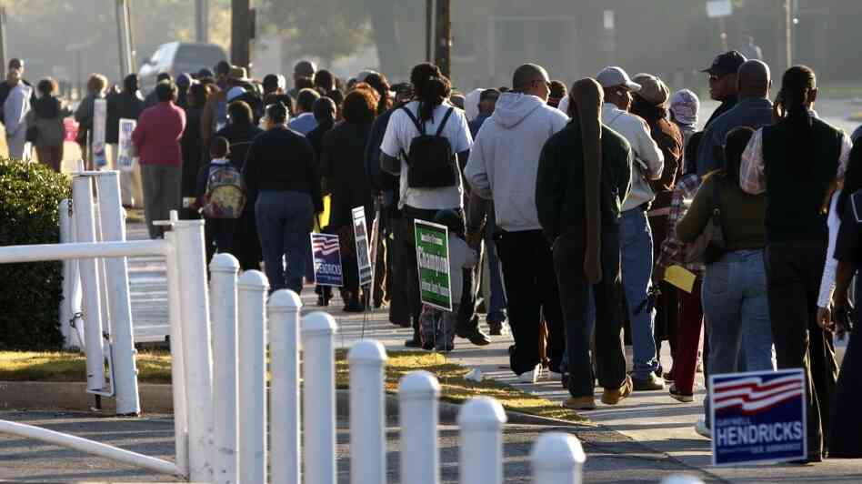 Voters waited in long lines in Birmingham, Ala., to cast their ballots in the 2008 presidential elections. But next year, the lines across the country may be longer as state election offices face budget cuts. Voters waited in long lines in Birmingham, Ala., to cast their ballots in the 2008 presidential elections. But next year, the lines across the country may be longer as state election offices face budget cuts.