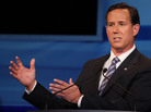 Former Pennsylvania Sen. Rick Santorum during Thursday night's Republican presidential debate in Orlando.