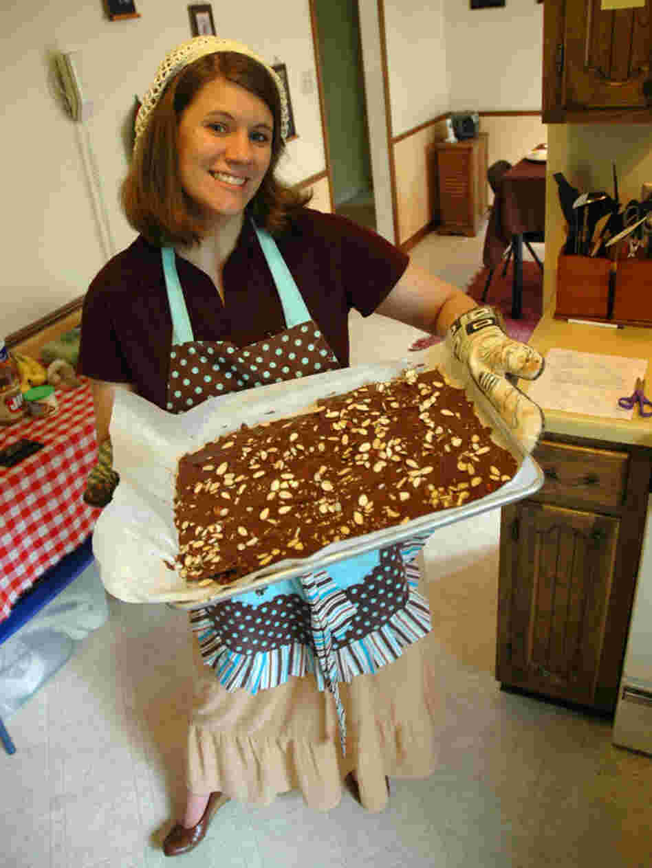 In deference to Titus 2:3-5 and 1 Timothy 5:14, Rachel Held Evans tried to stay "busy in  the home," honing her cooking, cleaning and hospitality skills. She is seen here with homemade matzah toffee for Passover.