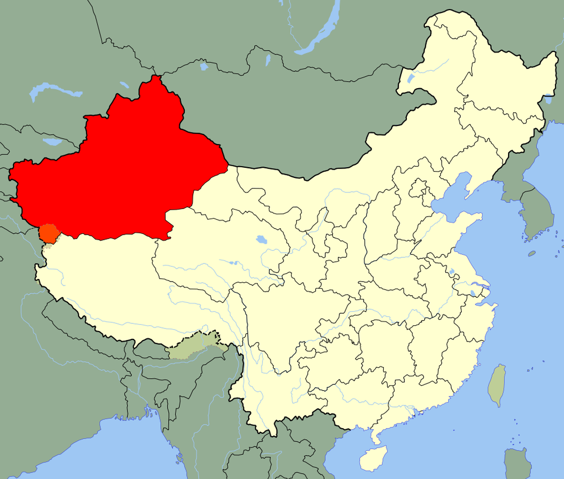 The first confirmed reports of polio in China since 1999 have cropped up in the Xinjiang Uyghur Autonomous Region (in red).