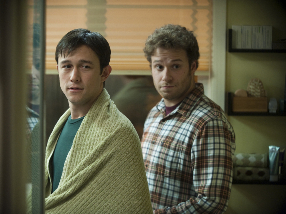 In 50/50, Joseph Gordon-Levitt plays Adam, a public radio host stricken with cancer who enlists his best friend, played by Seth Rogen, for moral and physical support.