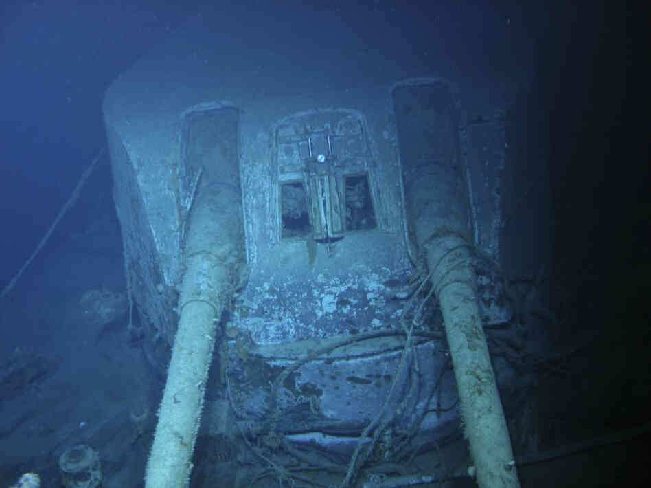 A gun turret on the sunken Australian warship HMAS Sydney. All 645 people aboard the Sydney died.