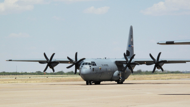 This C-130 is just one of a growing  list of military aircraft that have successfully flown on a 50 percent blend of jet biofuel. Half of the fuel powering this plane at Dyess Air Force Base in Abilene, Texas, is made from a weedlike plant called camelina.