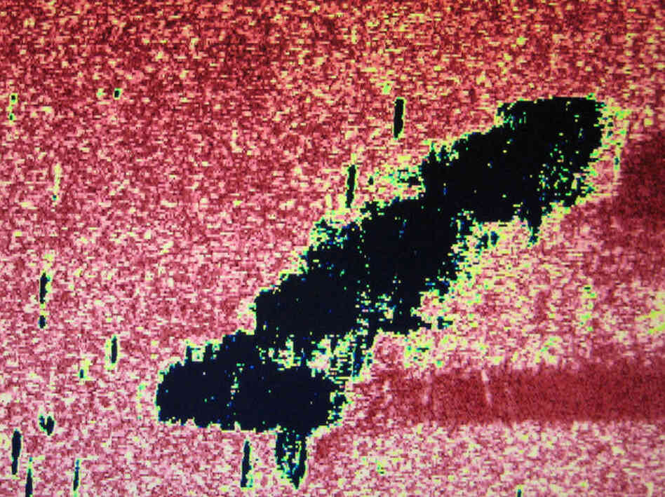 A sonar image shows the seafloor wreckage of the German ship HSK Kormoran. The discovery of the ship came 67 years after it sank during a battle in World War II.