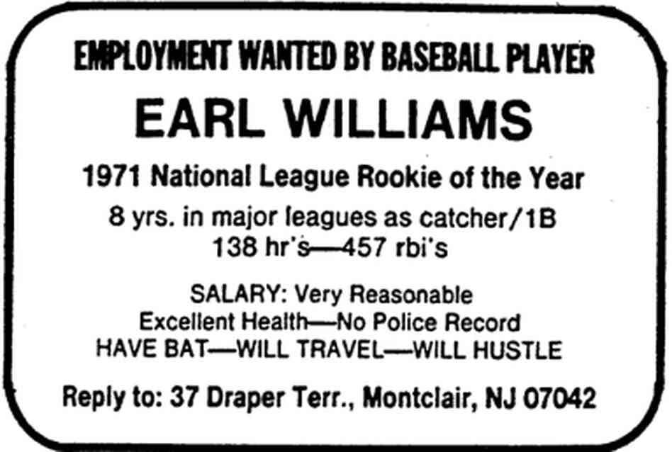 Image of the 1978 New York Times ad taken out by Earl Williams Image of the 1978 New York Times ad taken out by Earl Williams