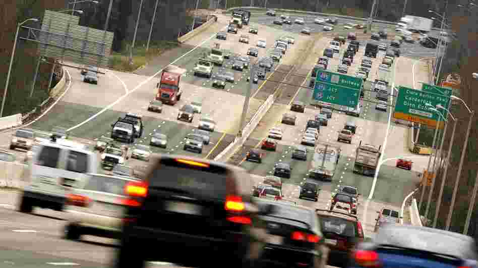 Traffic flows over the American Legion Bridge  along I-495, the Washington Beltway, between Virginia and Maryland.