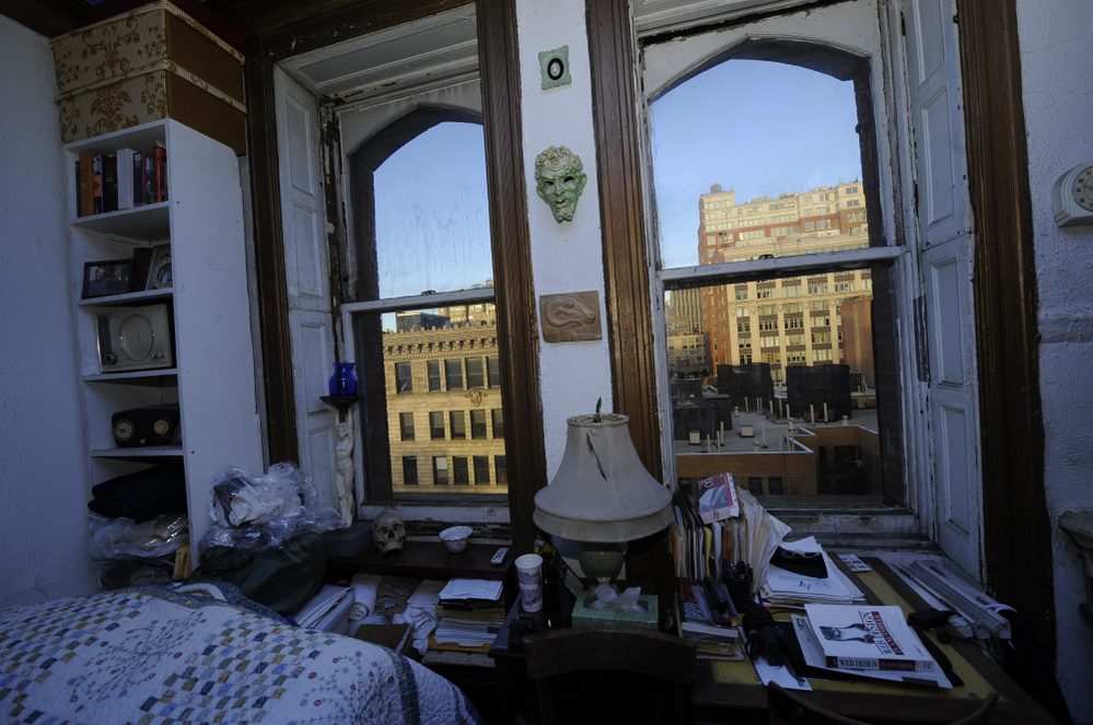 A view from the room of 16-year resident and writer Ed Hamilton, who moved to the Chelsea in his mid-30s. "It seemed like the place to go," he says.