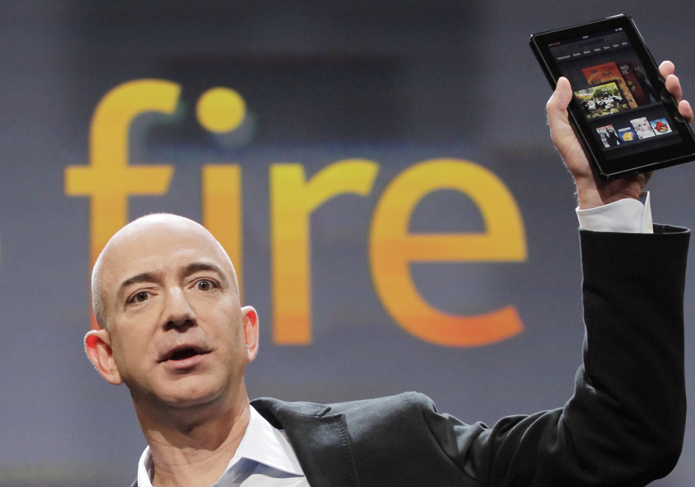 Jeff Bezos, Chairman and CEO of Amazon.com, introduces the Kindle Fire at a news conference, Wednesday, Sept. 28, 2011.