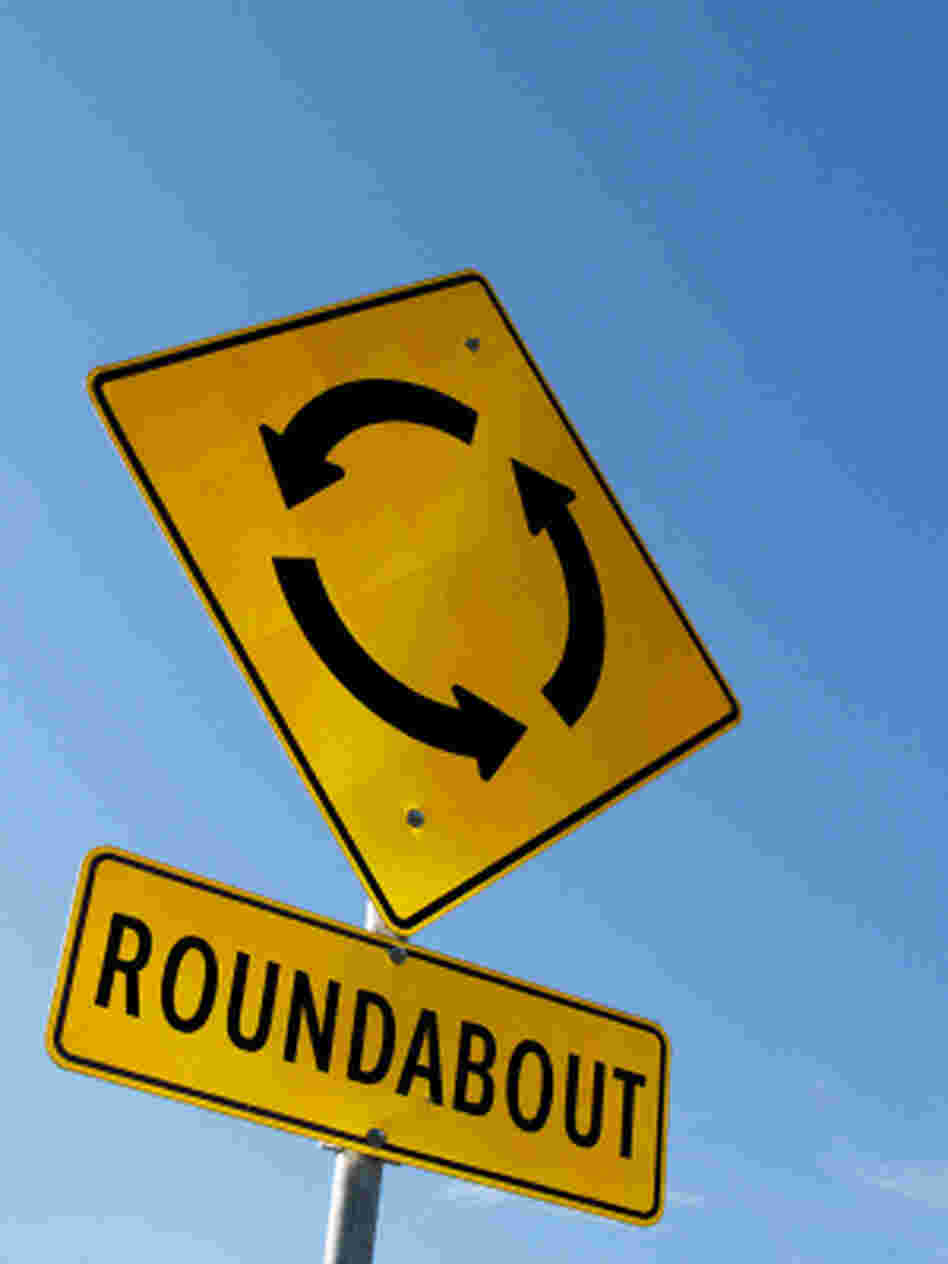 A roundabout road sign.