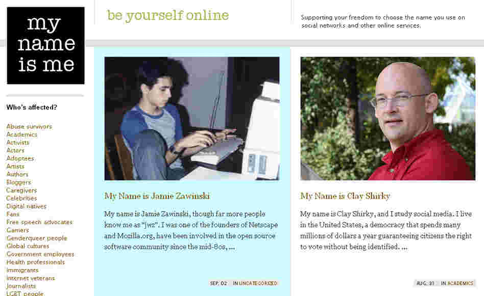 Screen grab of My Name Is Me website.