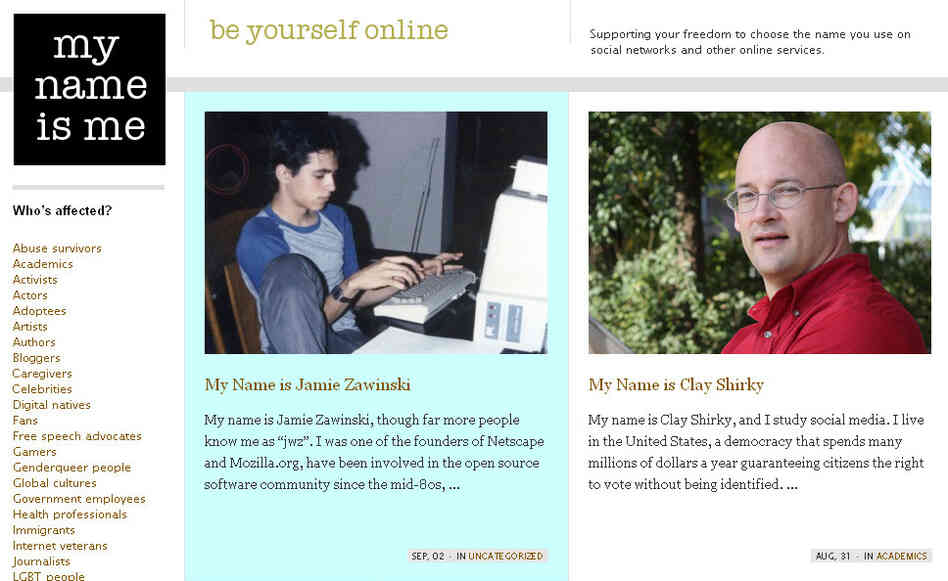 Screen grab of My Name Is Me website. Screen grab of My Name Is Me website.