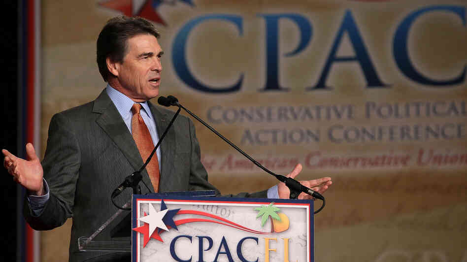 Texas Gov. Rick Perry speaks at the Conservative Political Action Conference this month in Orlando, Fla. The next day, he finished a disappointing second in the Florida GOP straw poll. Texas Gov. Rick Perry speaks at the Conservative Political Action Conference this month in Orlando, Fla. The next day, he finished a disappointing second in the Florida GOP straw poll.