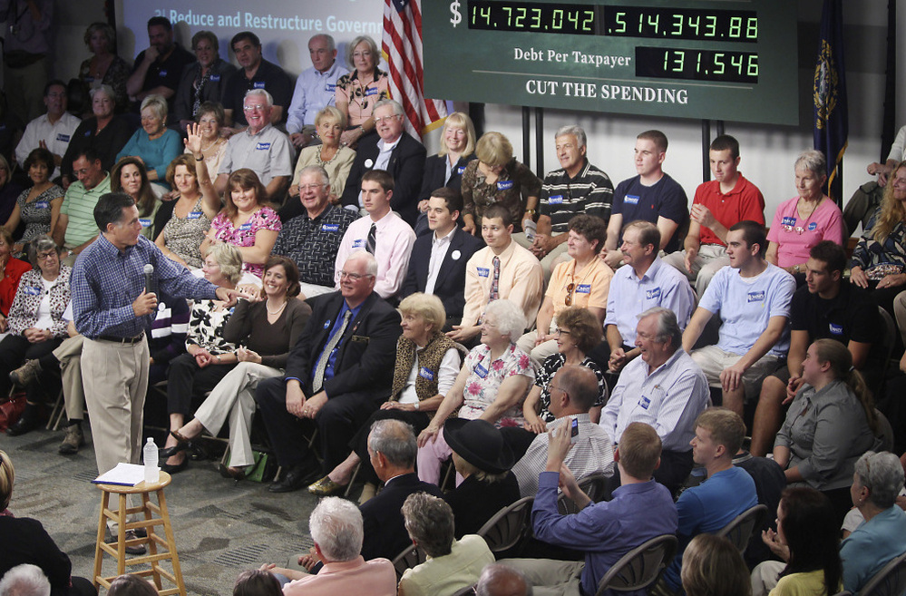 Mitt Romney at a town-hall style meeting at Saint Anselm College in Manchester, N.H., Sept. 28, 2011.