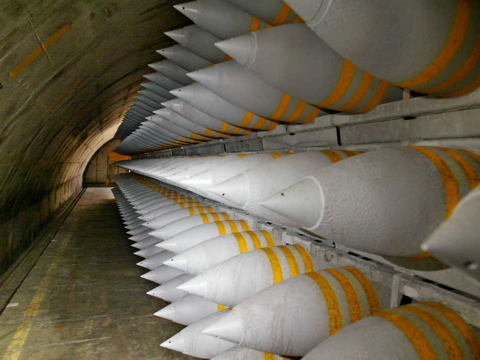 Penetrator bombs, commonly known as bunker busters,  are stored on pallets at an ammunition plant in McAlester, Okla., in 2002. The U.S. sold 55 bunker busters to Israel in 2009, according to a recent Newsweek report.