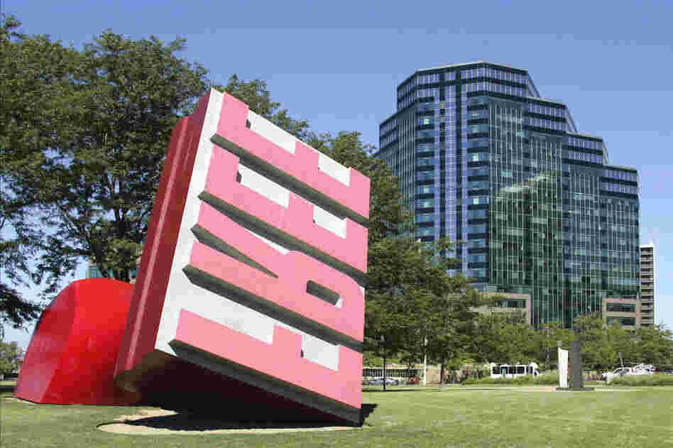 Oldenburg and van Bruggen's Free Stamp sits in Willard Park in Cleveland. 