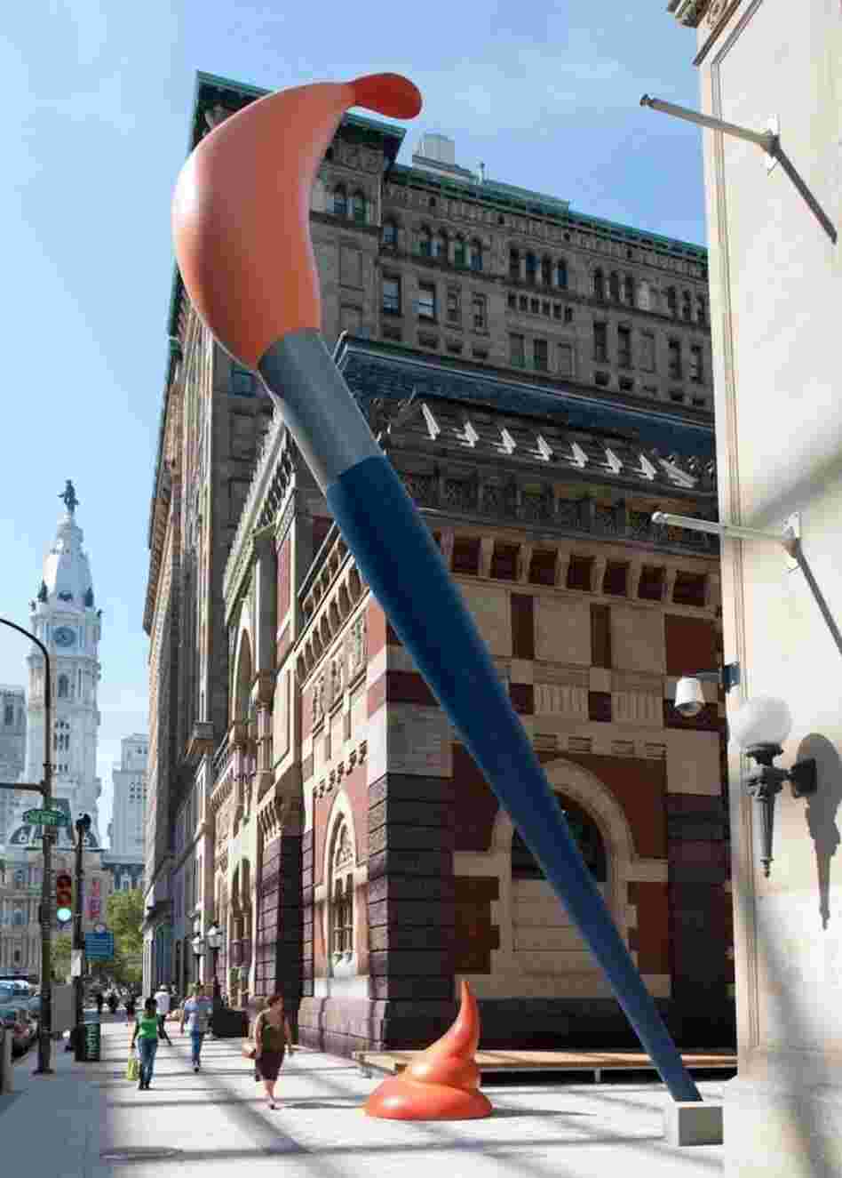 Oldenburg's 50-foot-tall Paint Torch towers over pedestrians at the Pennsylvania Academy of the Fine Arts. Oldenburg's 50-foot-tall Paint Torch towers over pedestrians at the Pennsylvania Academy of the Fine Arts.