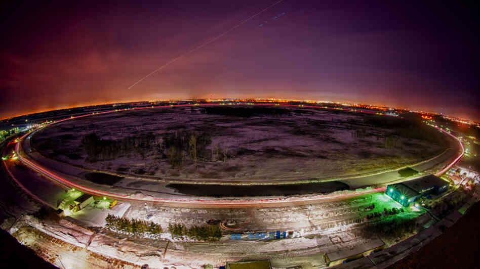The main ring of the Tevatron, seen in a time exposure. For a quarter century, the particle accelerator at a lab outside Chicago was the most powerful machine of its kind in the world. The main ring of the Tevatron, seen in a time exposure. For a quarter century, the particle accelerator at a lab outside Chicago was the most powerful machine of its kind in the world.