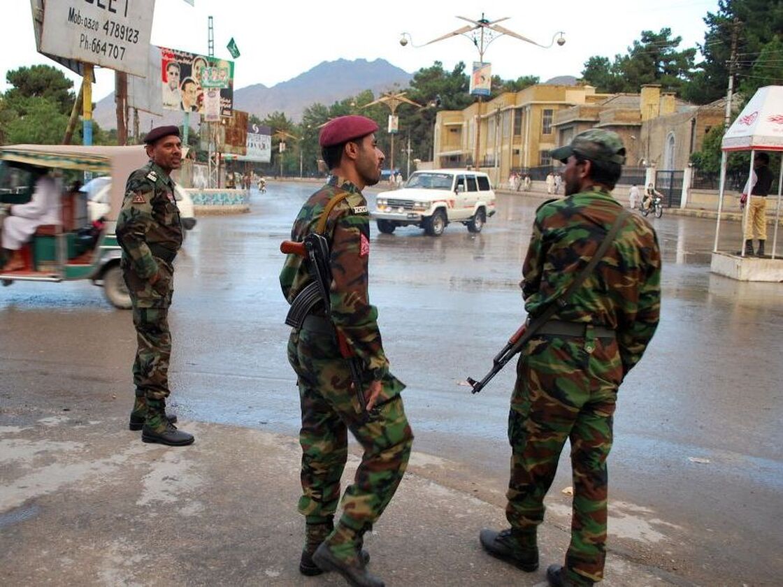 Pakistani security personnel stand alert on a street in Quetta in September. Proposed appropriations bills in both the U.S. House and Senate make economic and military assistance to Pakistan conditional.