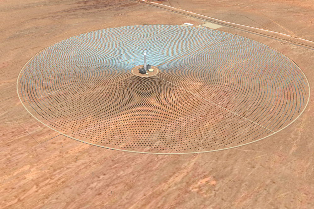 An artist rendering released by SolarReserve shows what will be the Crescent Dunes Solar Energy Project, a solar generating facility that is being constructed northwest of Tonopah, Nev. CEO Kevin Smith says his project isn't a risky investment for taxpayers.