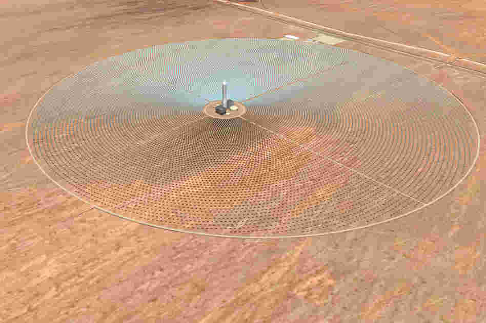 An artist rendering released by SolarReserve shows what will be the Crescent Dunes Solar Energy Project, a solar generating facility that is being constructed northwest of Tonopah, Nev. CEO Kevin Smith says his project isn't a risky investment for taxpayers.