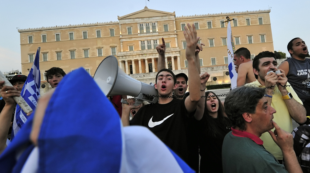 In June, youth demonstrators in Greece protested against the country's new austerity package. The package was passed as a condition set by the European Union and IMF for release of a  bailout to help Greece's ailing economy.