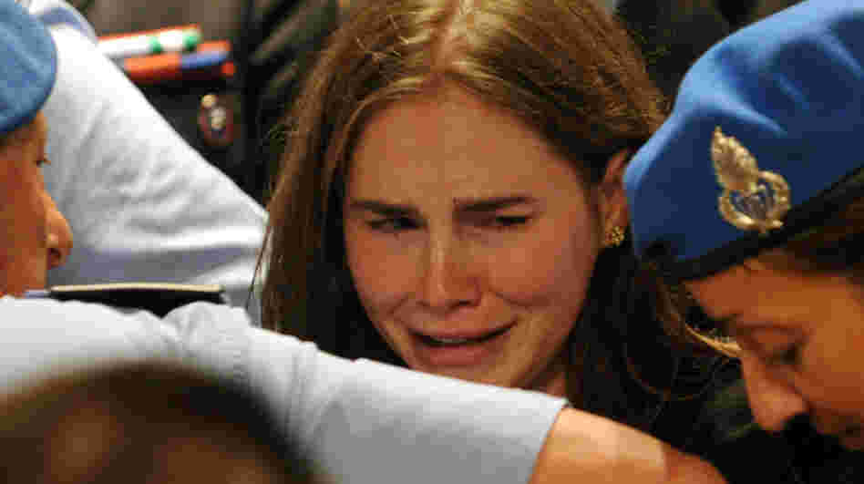 Amanda Knox weeps in an Italian appeals court as her murder verdict is overturned. In 2009, Knox was found guilty of charges stemming from the stabbing death of fellow student Meredith Kercher in Perugia, Italy.