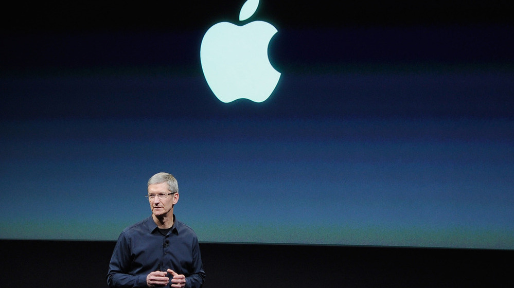 Apple CEO Tim Cook speaks at the event introducing the new iPhone.