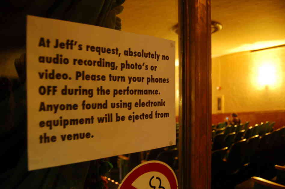We weren't allowed to take photos of Jeff Mangum, so we took a photo of a piece of paper that said we couldn't take photos of Jeff Mangum. 