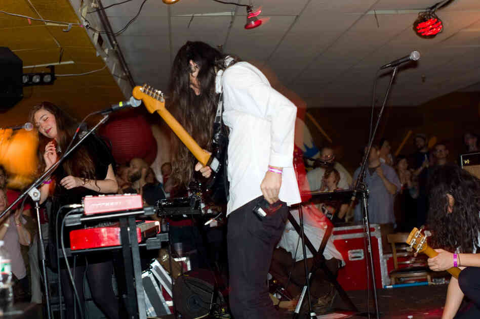 Cults opened the ATP festival at Asbury Lanes with a set that ended in thunderously loud noise-pop. 