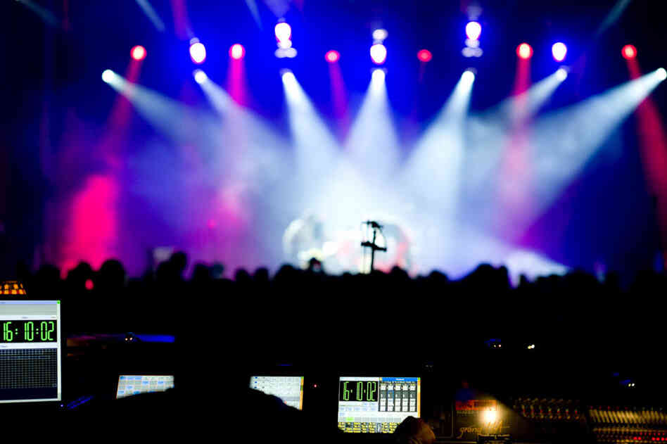 Behind the board at Convention Hall. 